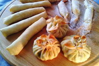 Хрустяшки из теста брик мешочки, конфеты, сигары