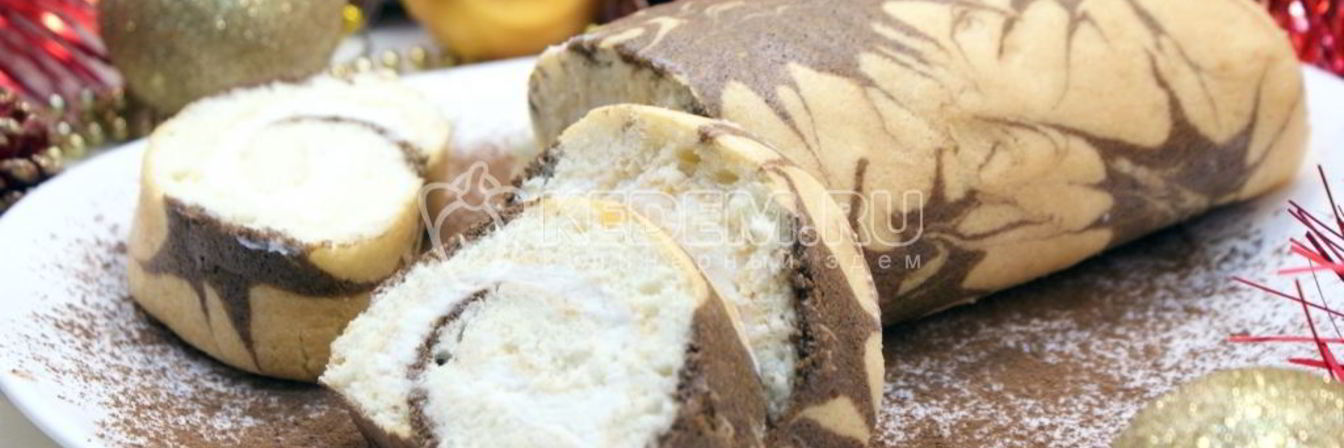 Бисквитный рулет с кремом Новогодний салют