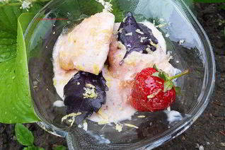Мороженое с клубникой, базиликом и лимонной карамелью
