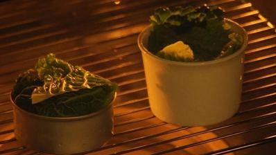 мусс из белой рыбы на пюре из брокколи