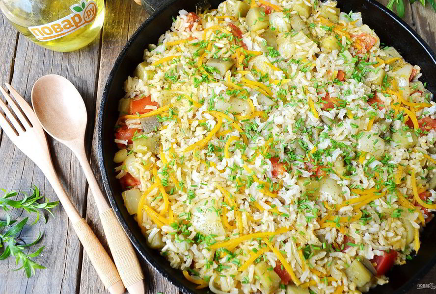 Рис с баклажанами и сладким перцем