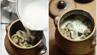 грибы душеные в горшочке