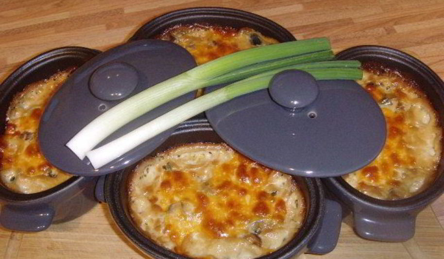 Рецепт грибов с пореем, запеченные под сливочным соусом