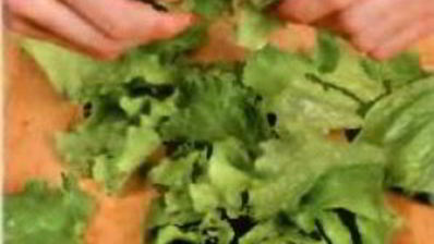 грибы в сухарях, с рисовой лапшой и салатом фризе