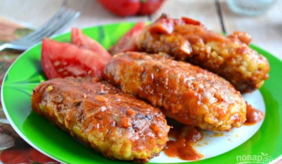 Рецепт котлет из куриного фарша с капустой, тушенные в томате