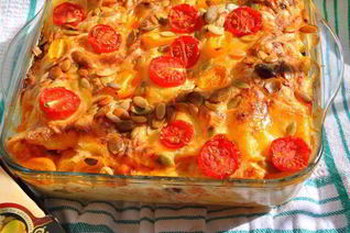 Лазанья с кабачками и помидорами с сыром Джюгас