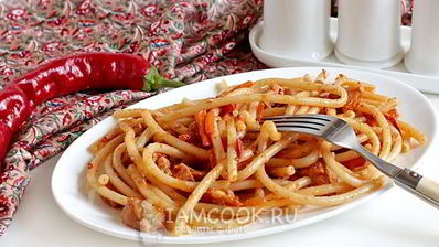 макароны с куриным филе и овощами