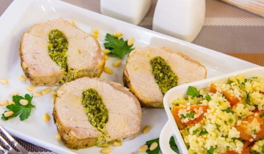 Рецепт свинины, фаршированной зеленью и орехами