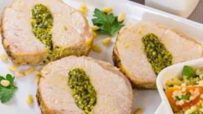 свинина, фаршированная зеленью и орехами