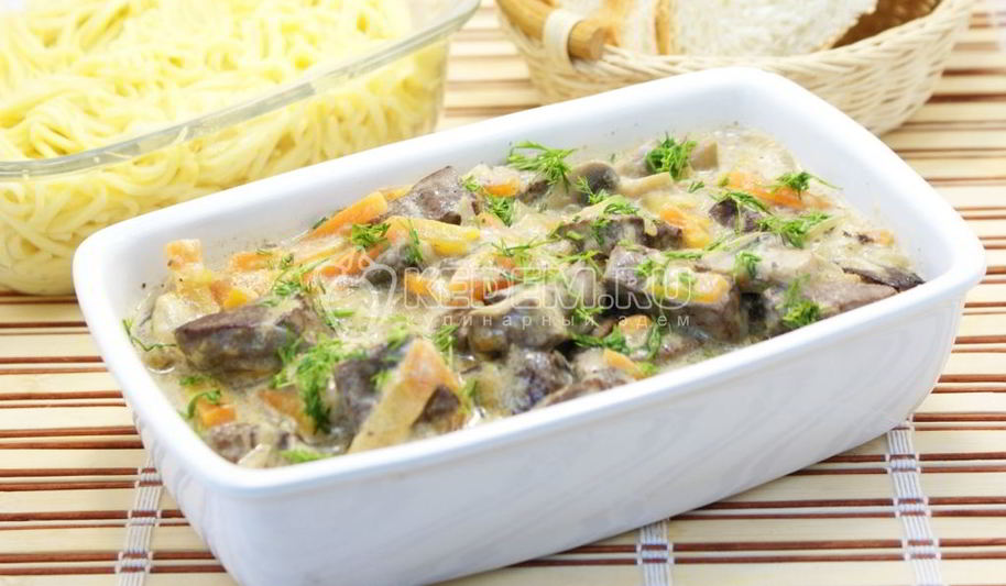 Рецепт печени тушеной с грибами