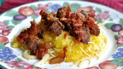 мясное рагу с тыквой спагетти