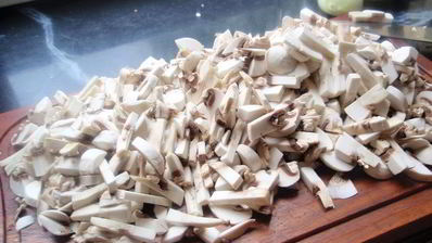 утиное филе в кунжуте с грибным рагу и картофельными дольками