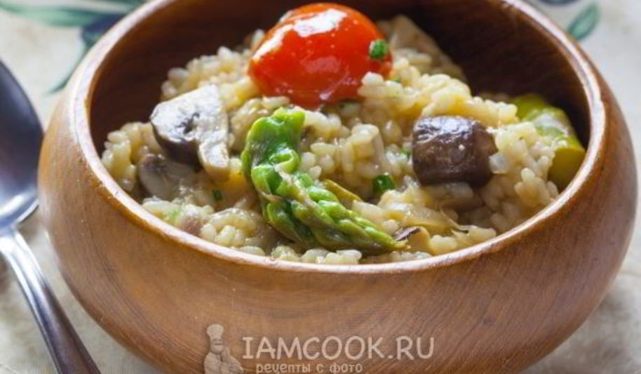 Рецепт постного ризотто со спаржей и шампиньонами