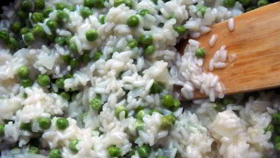 ризотто с горошком и мятой