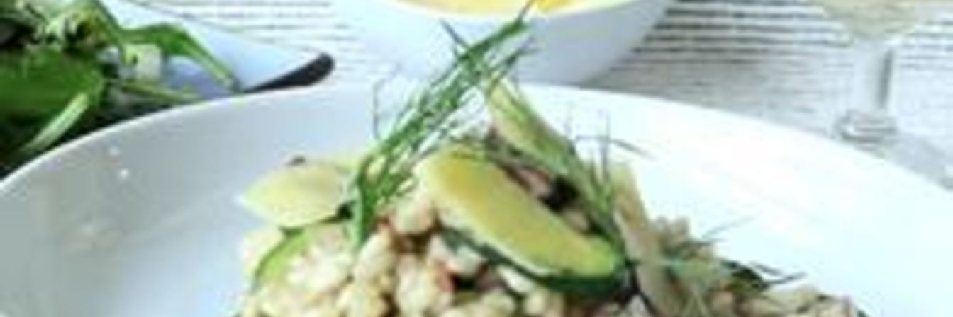 Ризотто с грибами, цукини и беконом