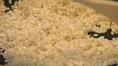 ризотто с мятой и ветчиной