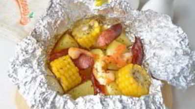 креветки с картофелем и кукурузой в фольге