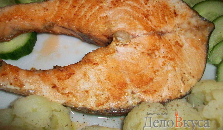 Рецепт жареного стейка из семги без масла