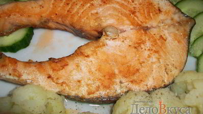 жареный стейк из семги без масла