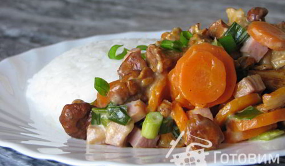 Рецепт морковного жаркого с лисичками