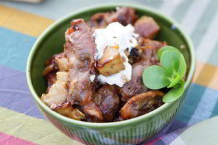 Жаркое из сердечек с белыми грибами