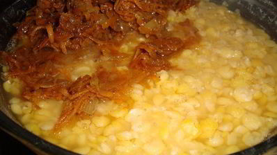 гороховая каша с мускатным орехом и соевым соусом