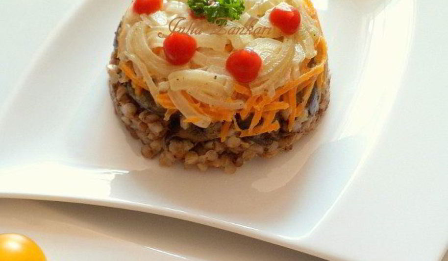 Рецепт печени, гречки, лук, морковь в сливках