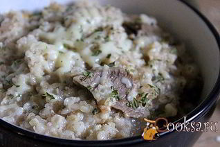 Каша из многозерновых хлопьев с говядиной и сыром