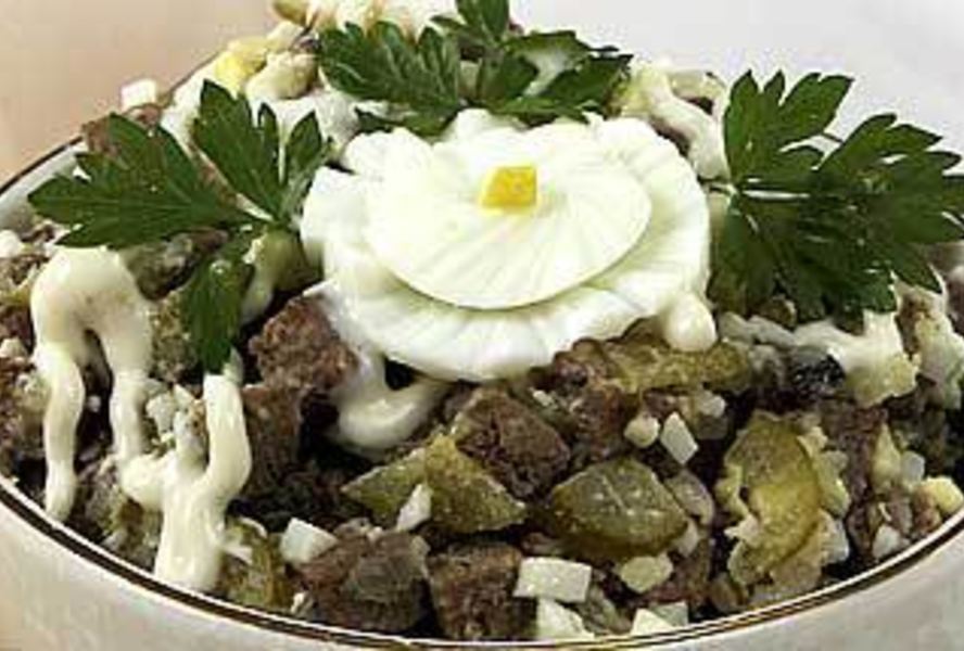 Салат из печени с грибами