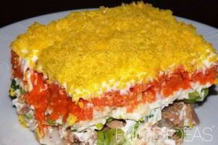 Салат Мимоза с горбушей