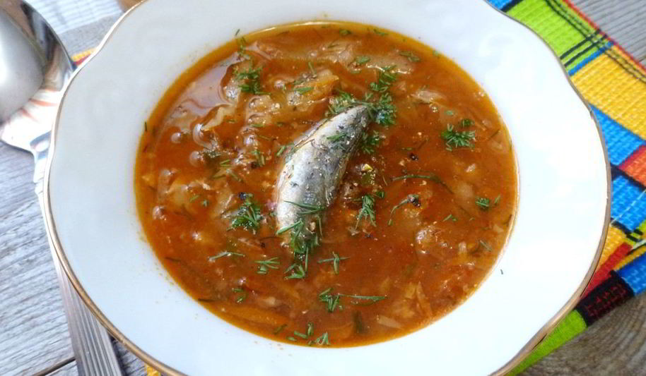 Рецепт постного борща с килькой в томате