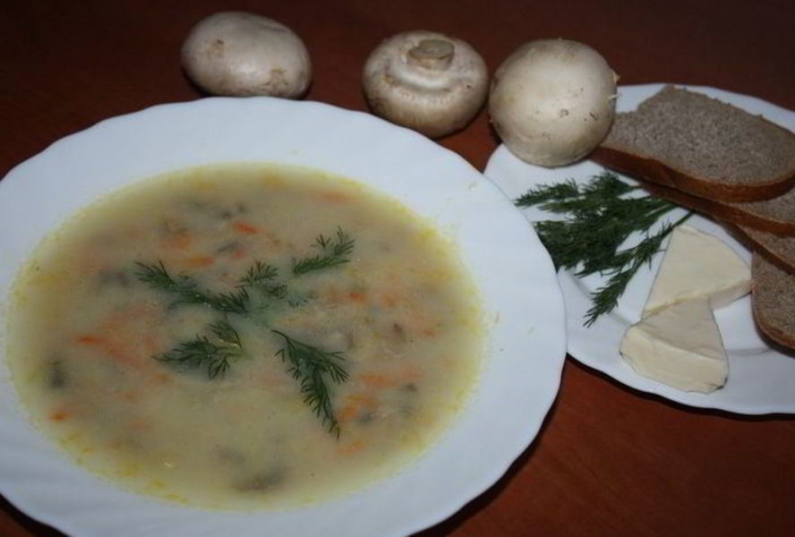 Быстрый суп с грибами и плавленым сыром