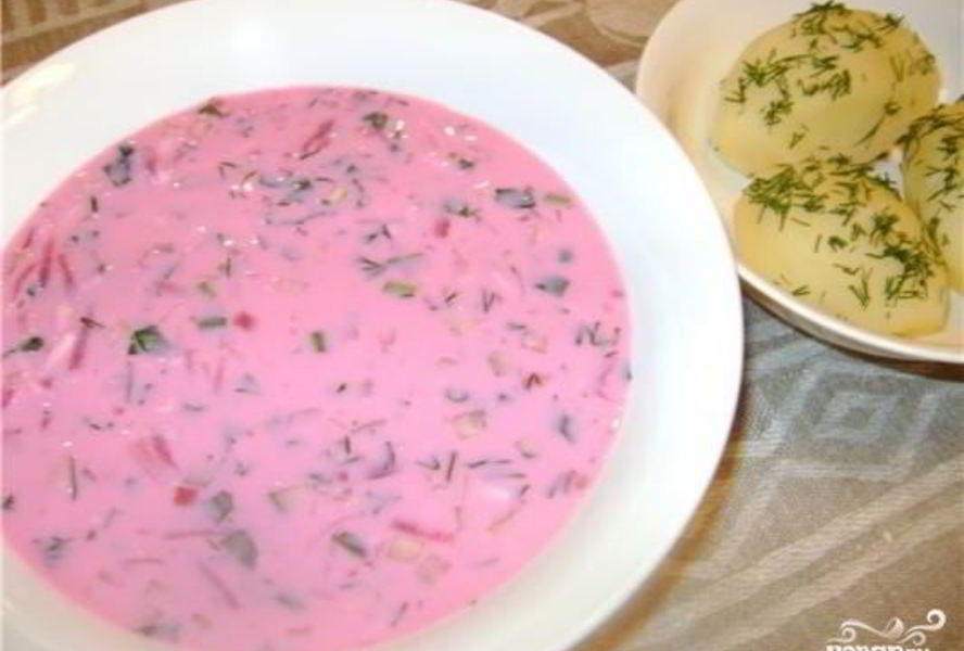 Окрошка на кефире со свеклой