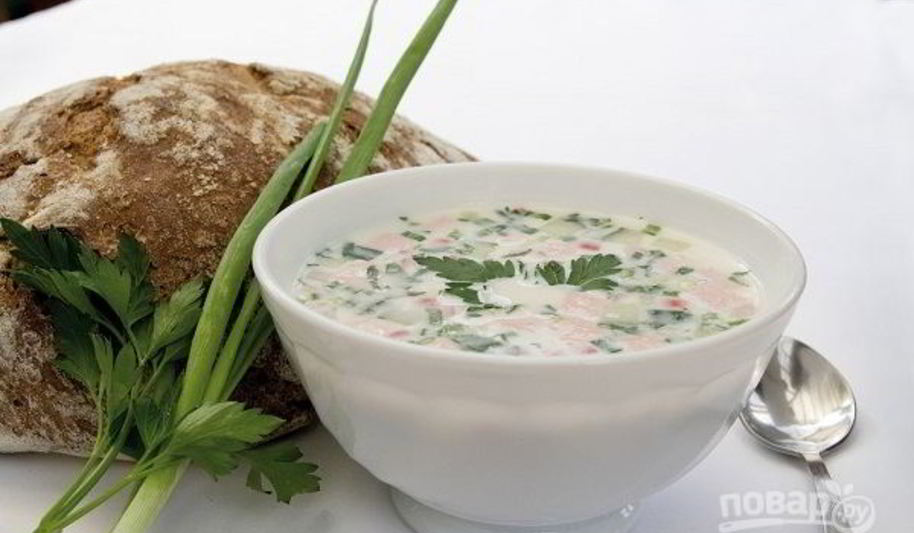 Рецепт окрошки с колбасой на майонезе