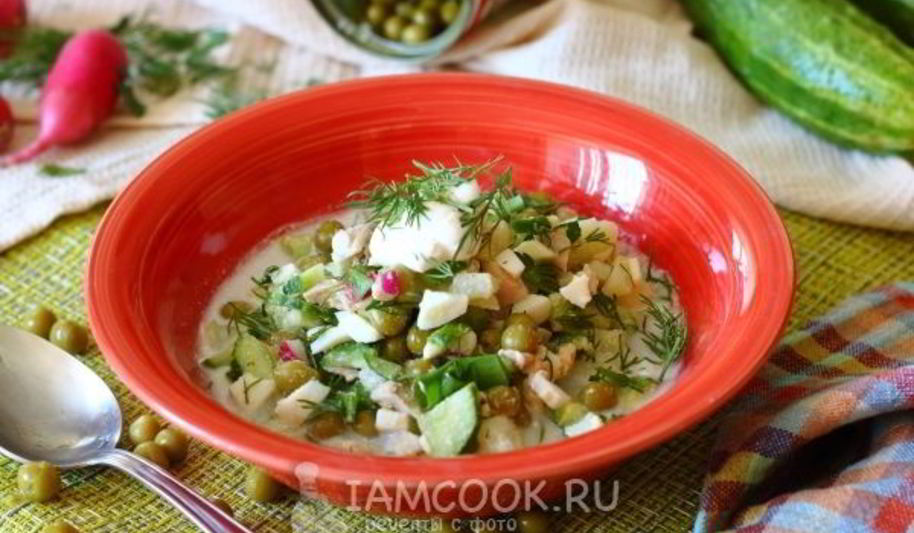 Рецепт окрошки с зеленым горошком