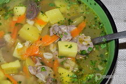 Рассольник с куриными потрошками