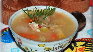 рыбный суп с икрой мойвы