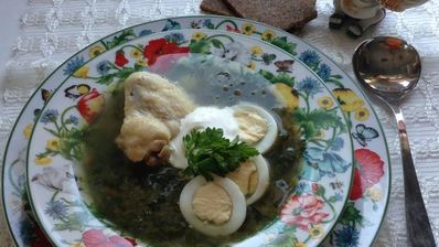 щи зеленые с крапивой на курином бульоне