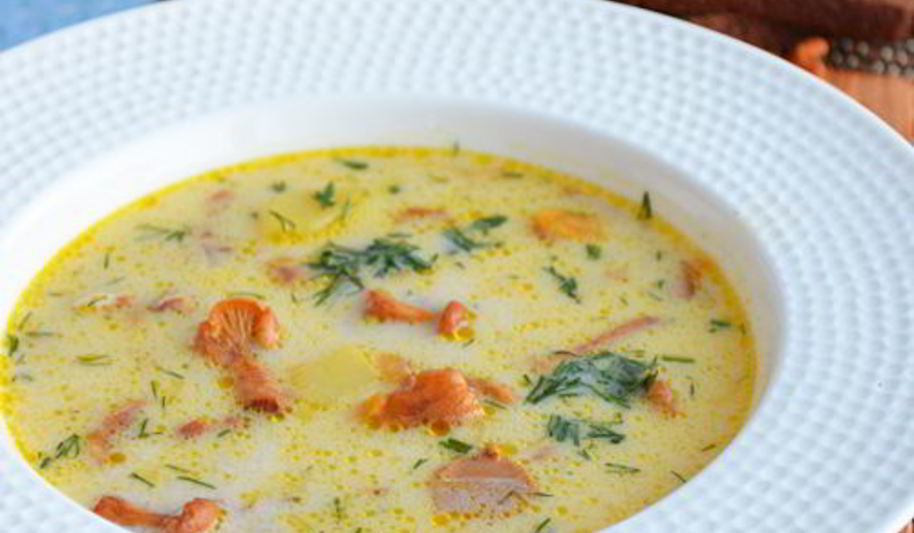 Рецепт сырного супа с лисичками