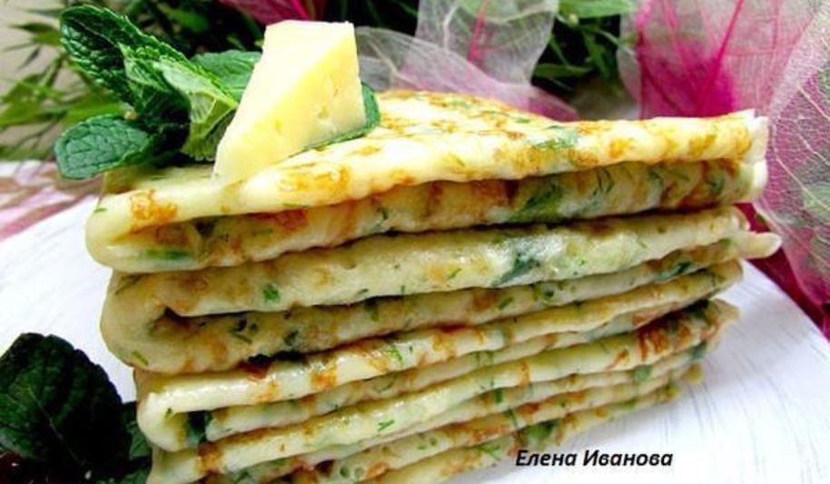 Рецепт сырных блинов с зеленью