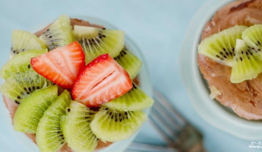 Рецепт чизкейка без выпечки с кусочками киви