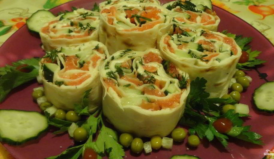 Рецепт лаваша с красной рыбой и плавленым сыром