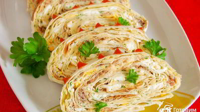 рыбка в лаваше с сыром, чесноком и зеленью