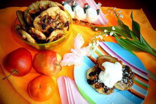 Оладушки с карамельно-фруктовым припеком