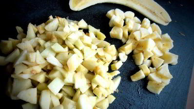 оладушки с карамельно-фруктовым припеком