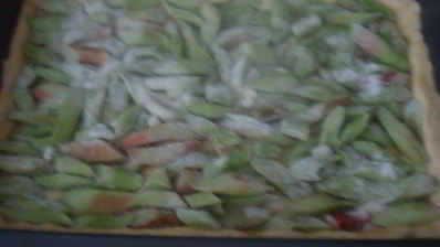 дрожжевой пирог с ревенем и миндальными листиками