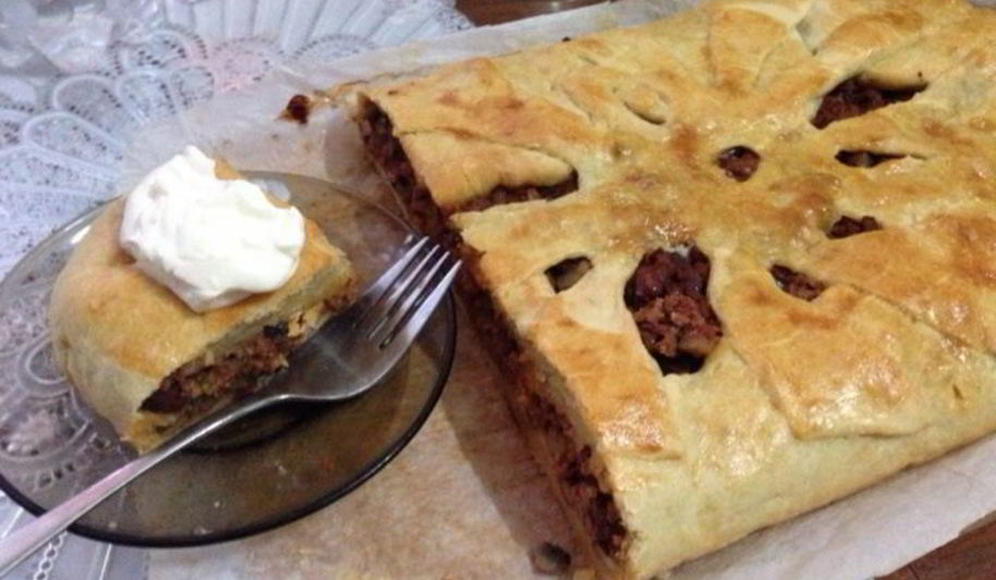 Рецепт пирога с мясом, грибами и фасолью