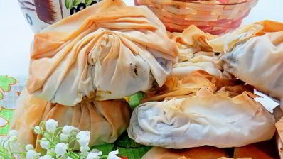 пирожки плиссе с курицей и шпинатом из теста фило