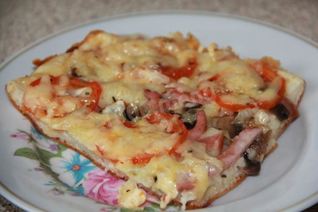 Пицца на жидком тесте на кефире без дрожжей