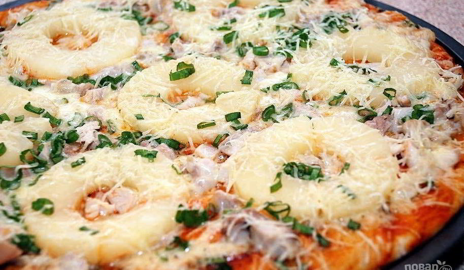 Рецепт пиццы с ананасами